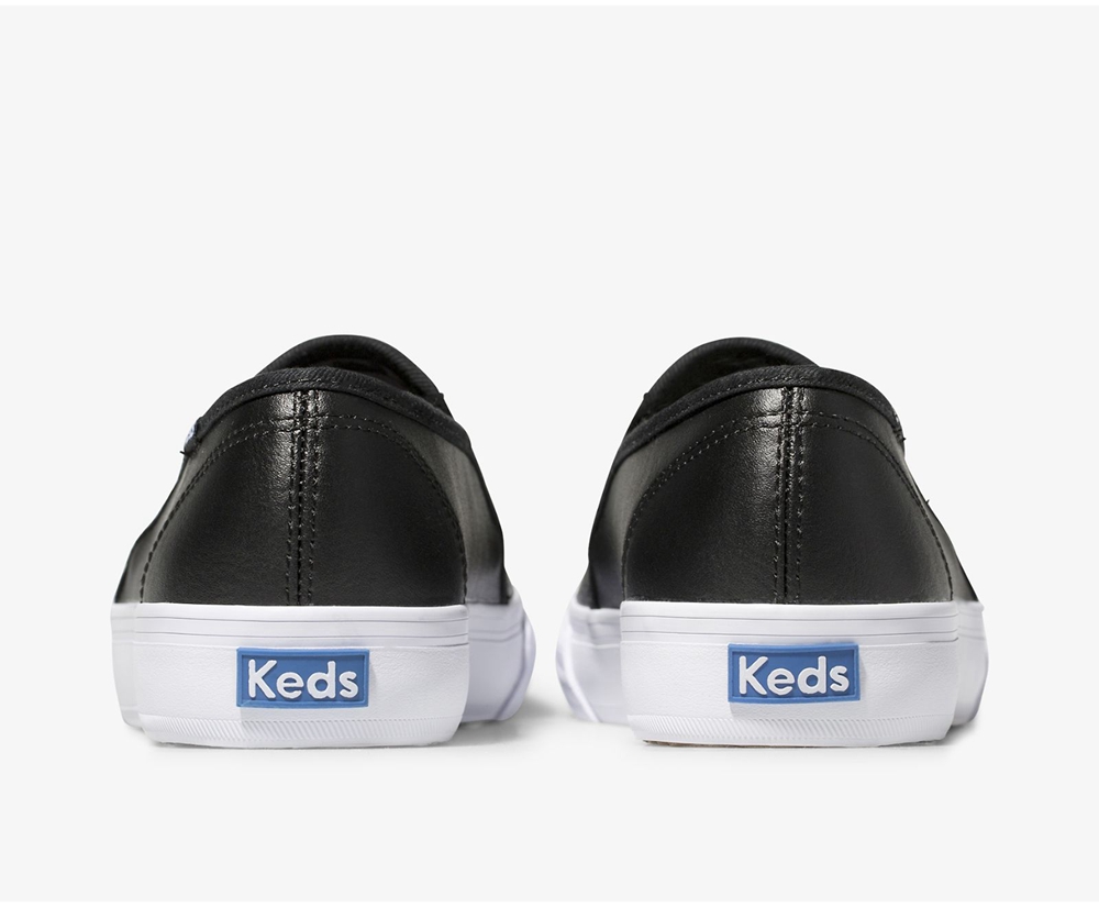 Womens Keds Slip Ons - Double Decker Perf Leather - Black - 9328-MQRBT